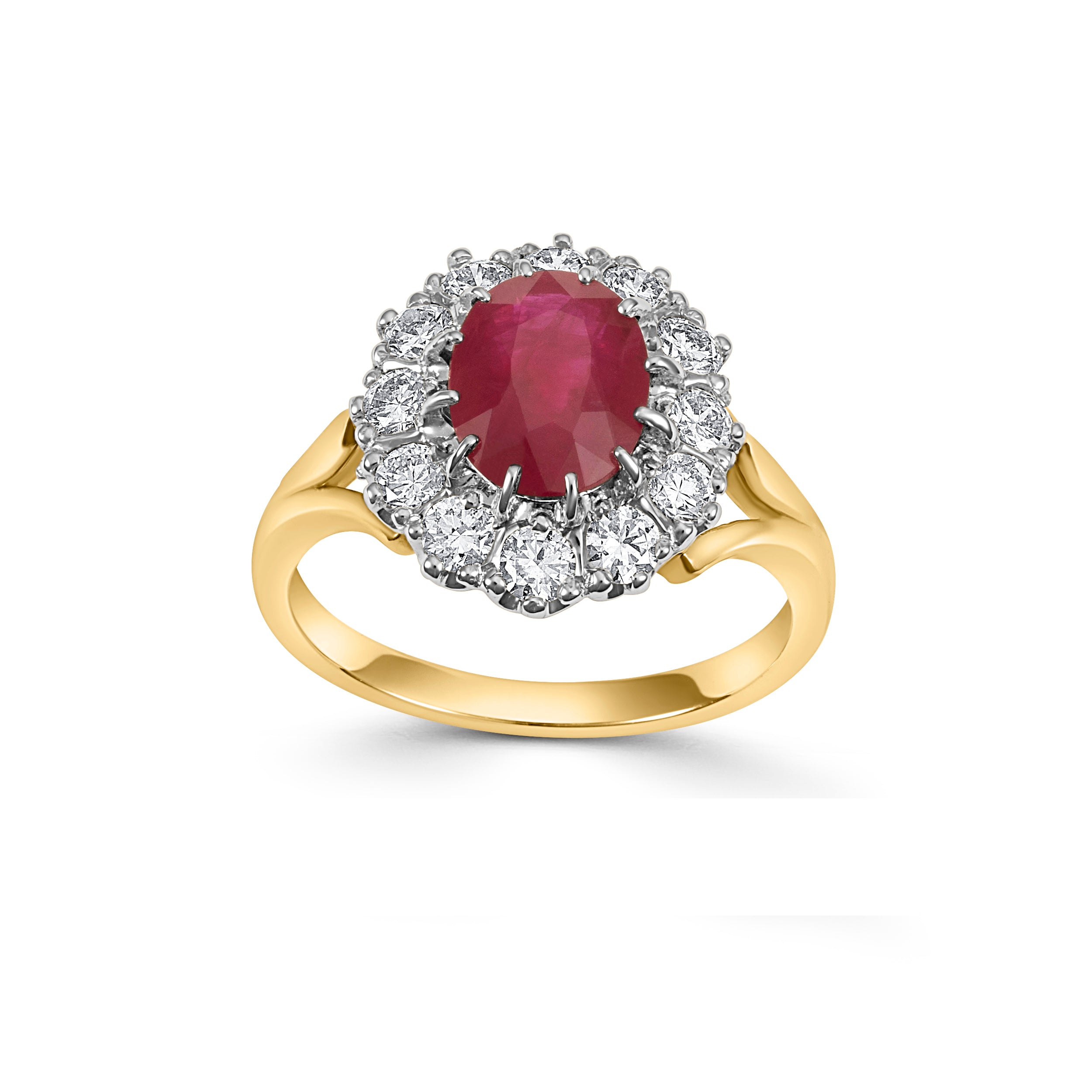 18CT Gold Vintage Style Ruby and Diamond Cluster Ring