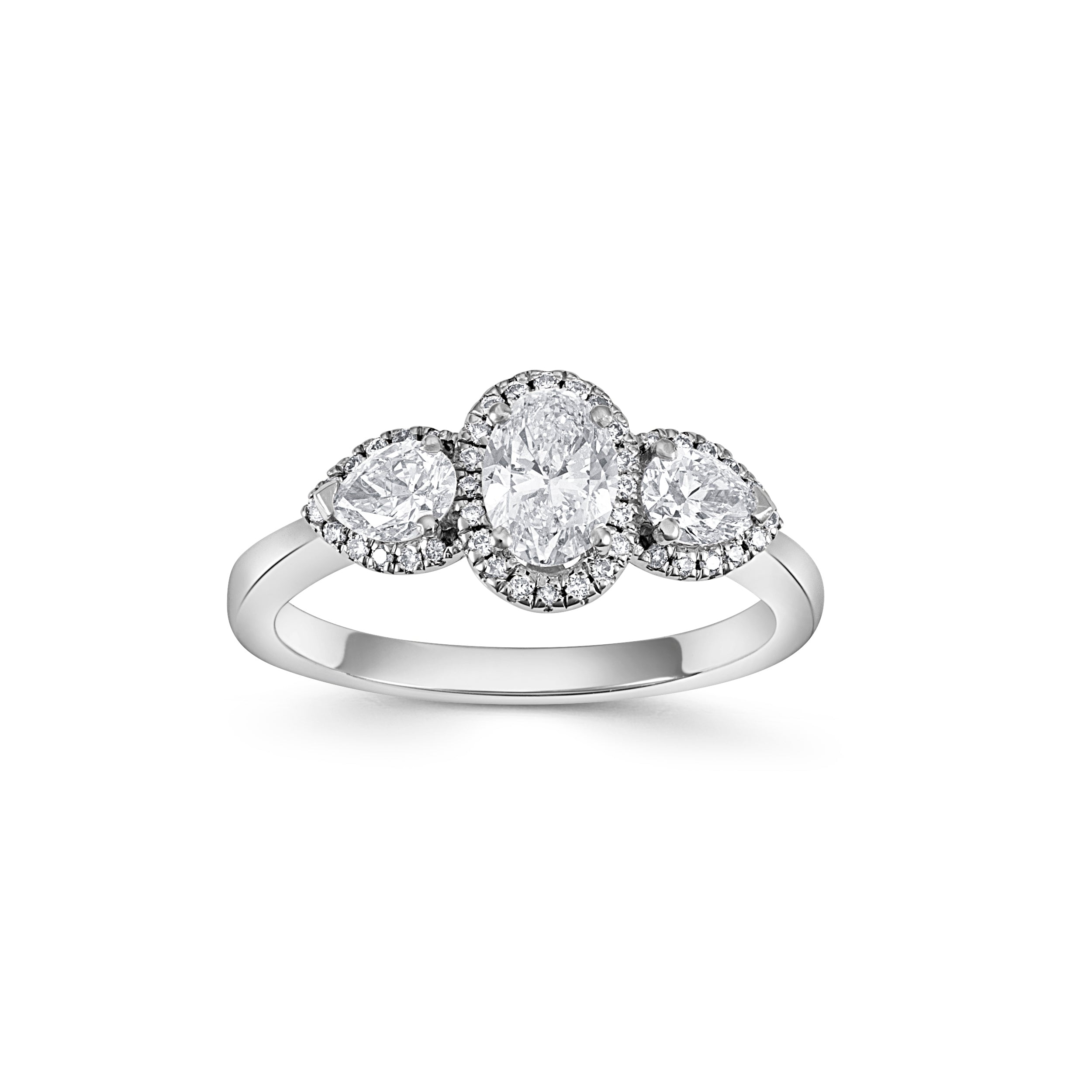 18ct White Gold Oval and Pear Three Stone Diamond Ring - Robert Anthony Jewellers, Edinburgh