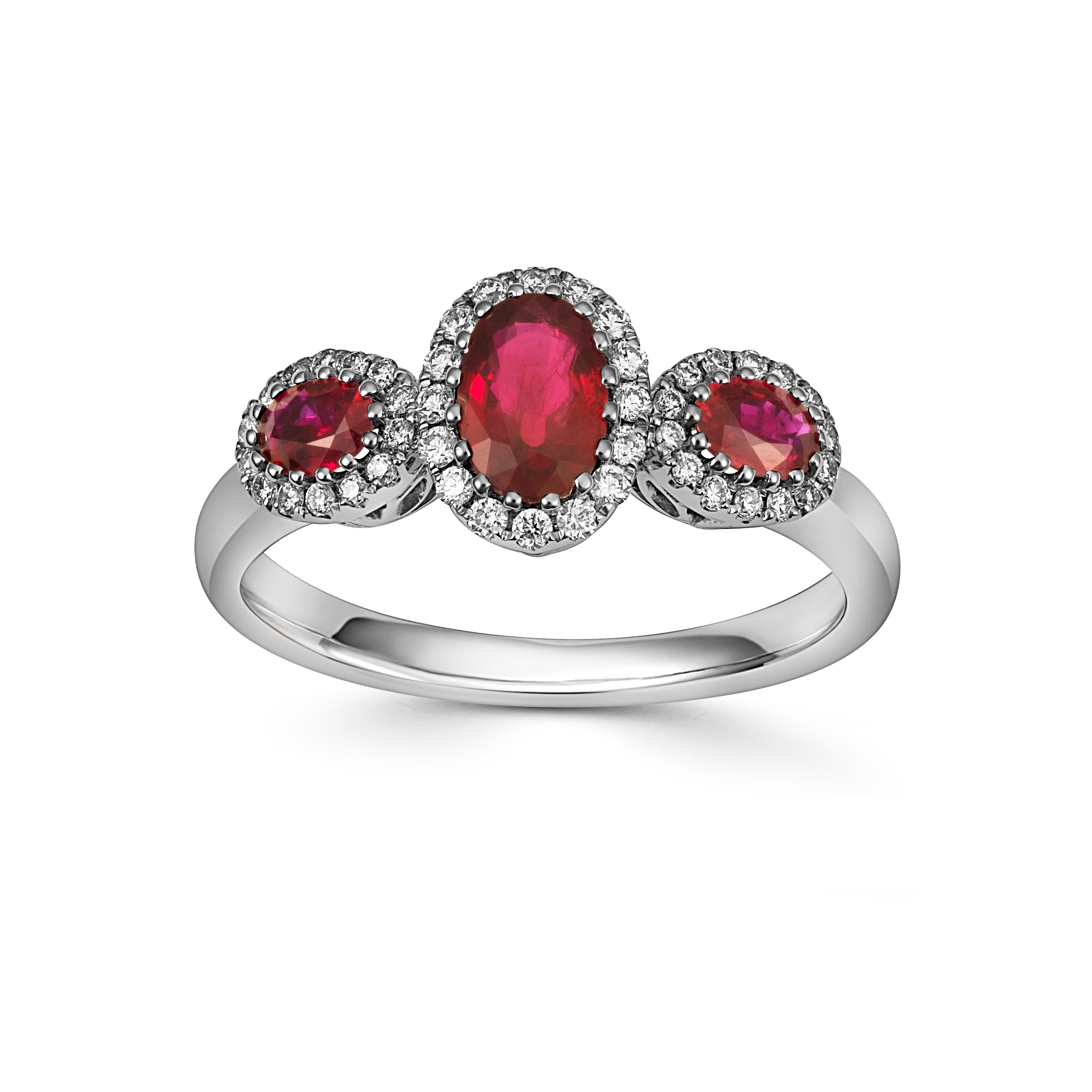 18ct White Gold Triple Ruby and Diamond Cluster Ring - Robert Anthony Jewellers, Edinburgh