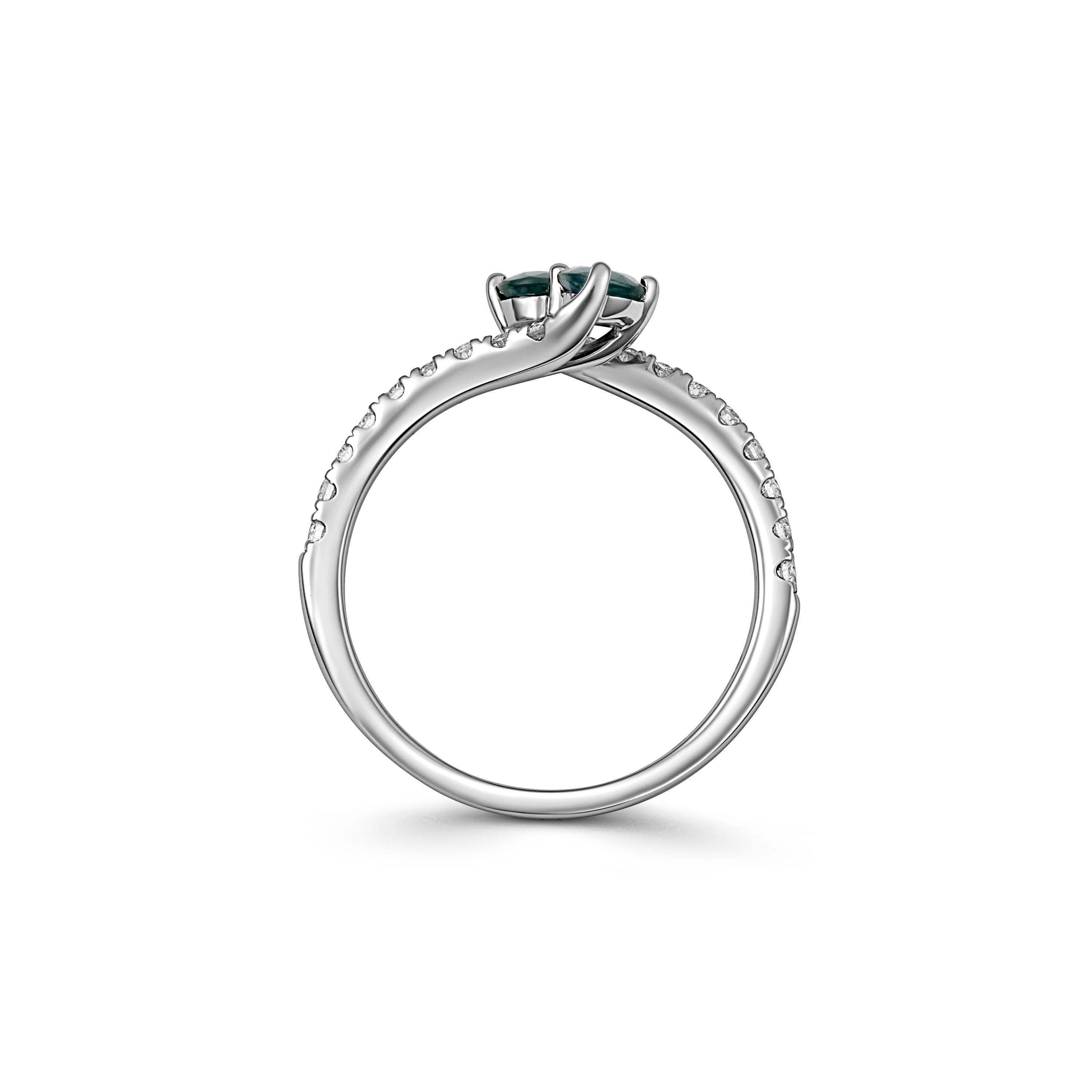 9ct White Gold Sapphire and Diamond Cross Over Ring