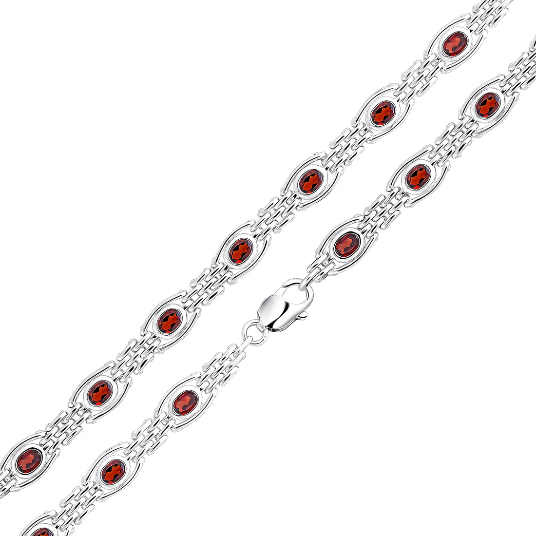Silver Handmade 9.5mm Garnet Gate Chain Bracelet — 7.5&quot; - Robert Anthony Jewellers, Edinburgh