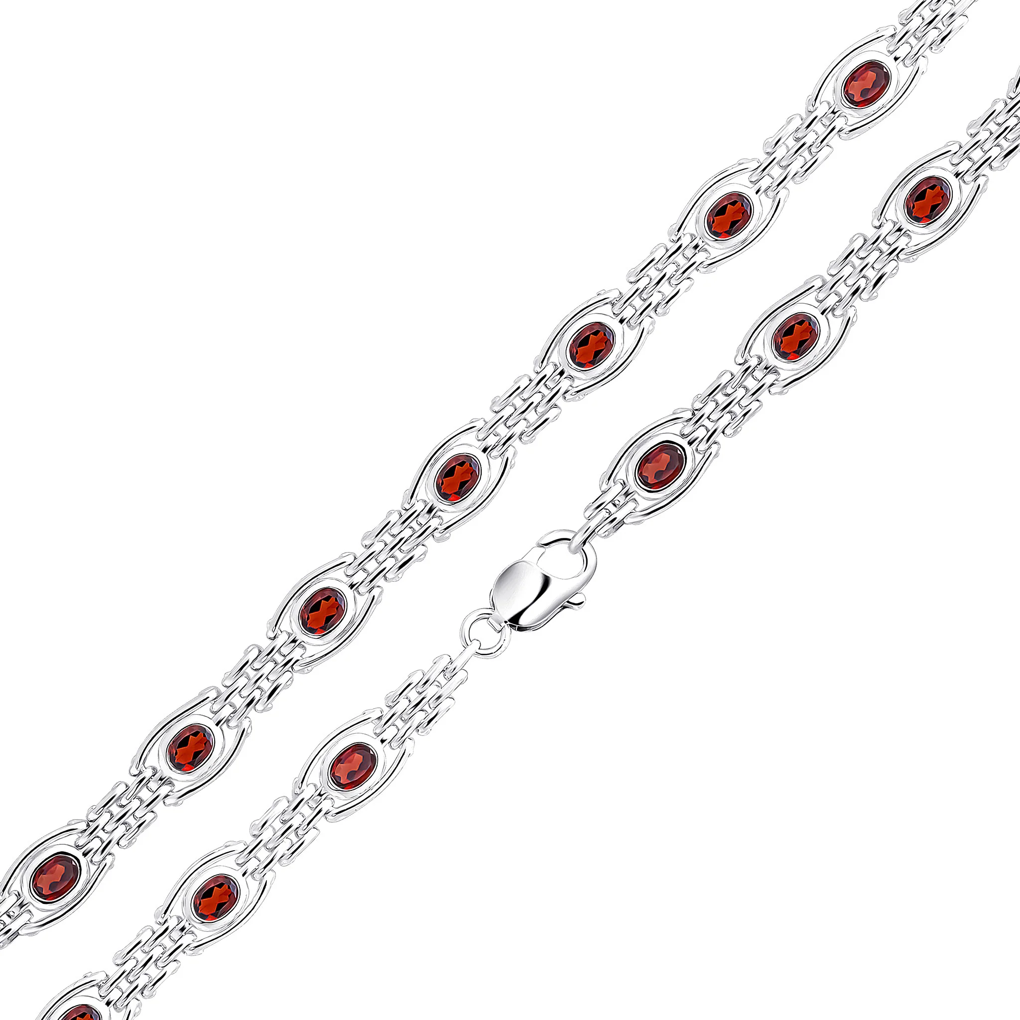 Silver Handmade 9.5mm Garnet Gate Chain Bracelet — 7.5" - Robert Anthony Jewellers, Edinburgh