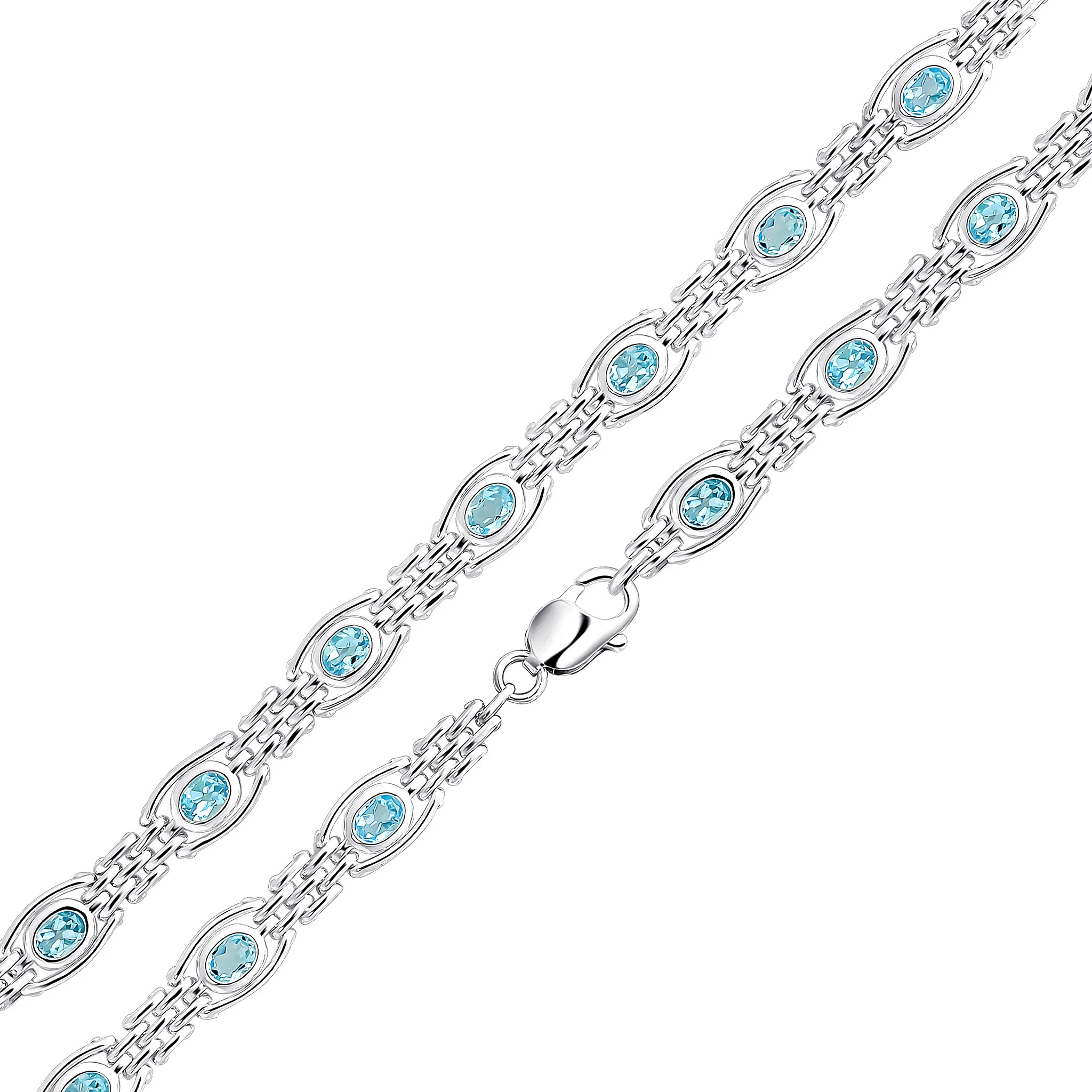 Silver Handmade 9.5mm Swiss Blue Topaz Gate Chain Bracelet — 7.5" - Robert Anthony Jewellers, Edinburgh