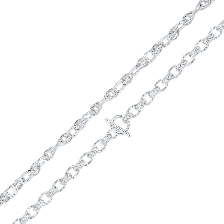 Silver Handmade 9mm Textured Oval Fancy Chain with T-Bar Clasp - Robert Anthony Jewellers, Edinburgh