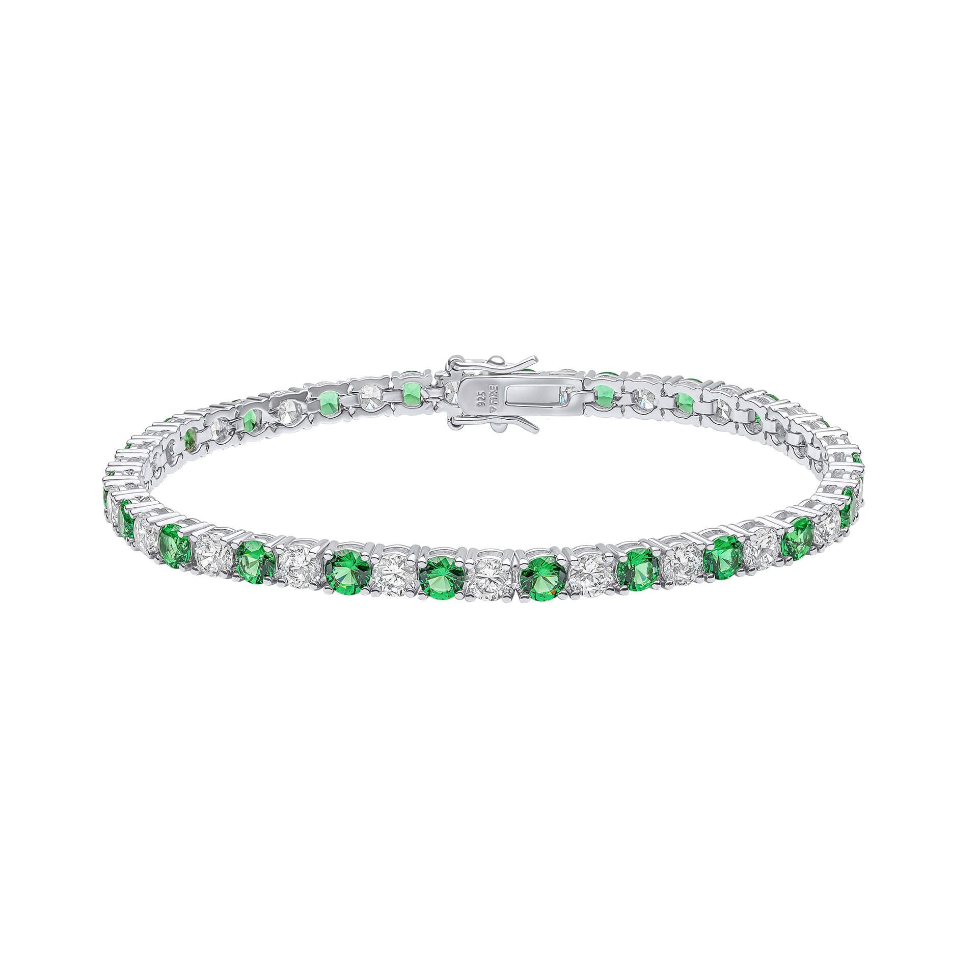Silver and Emerald Oval Zirconia Tennis Bracelet