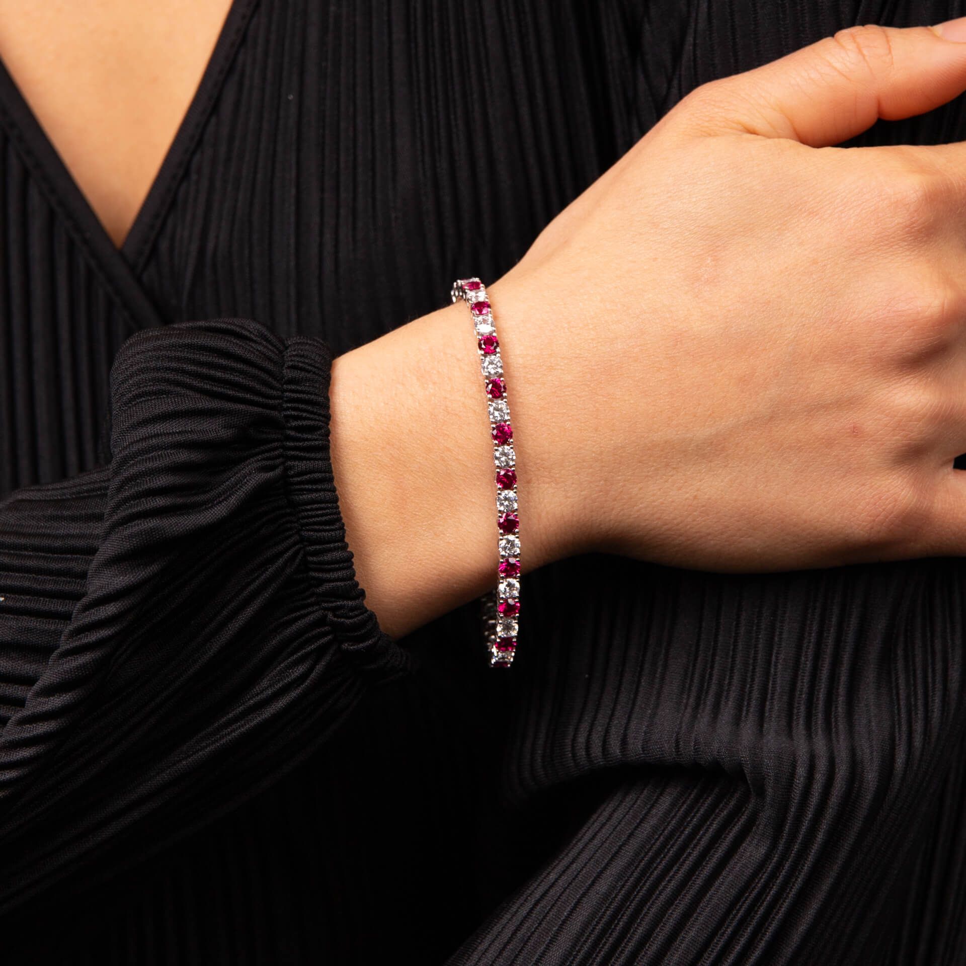 Silver Ruby Oval Zirconia Tennis Bracelet