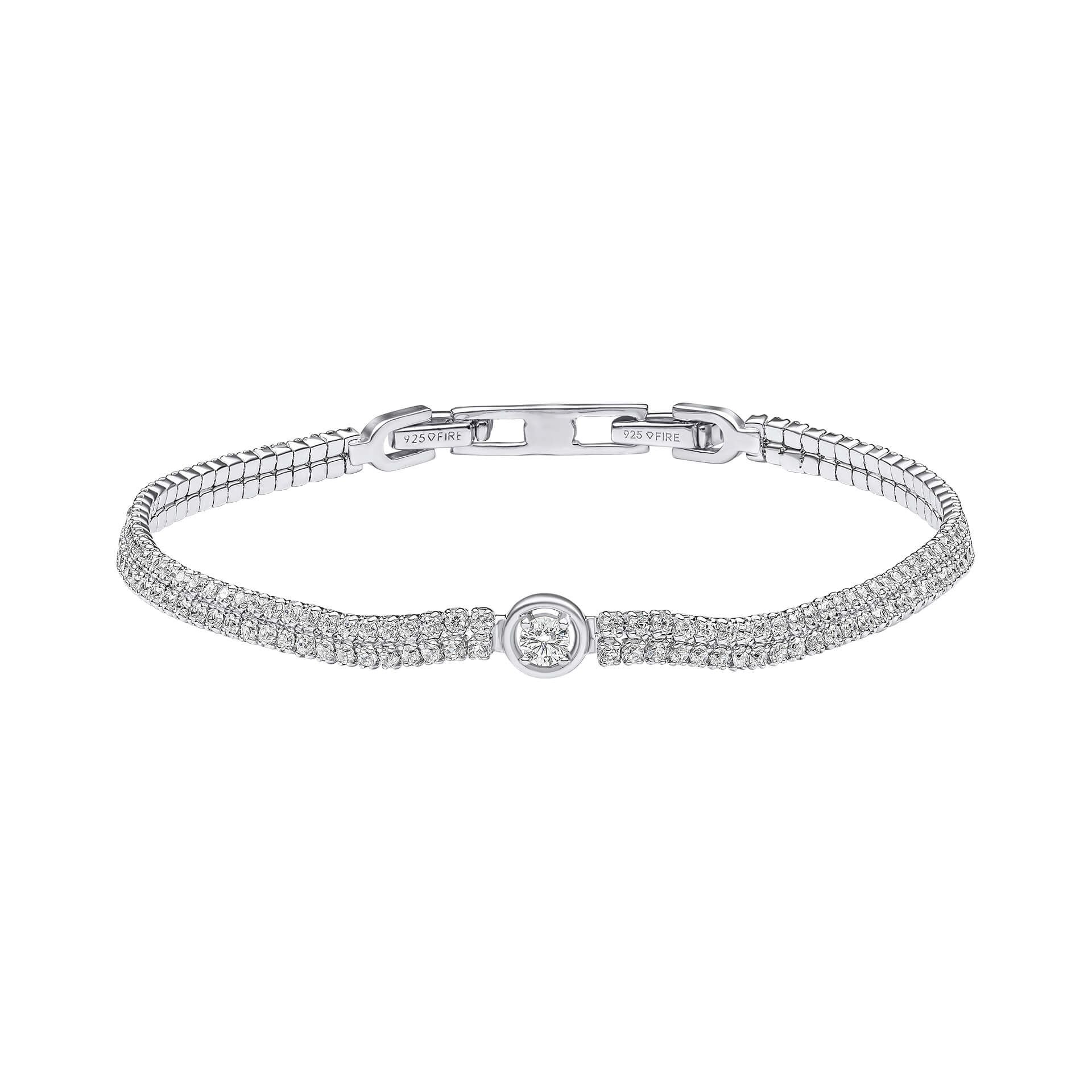 Silver and Zirconia Double Row Fine Tennis Bracelet