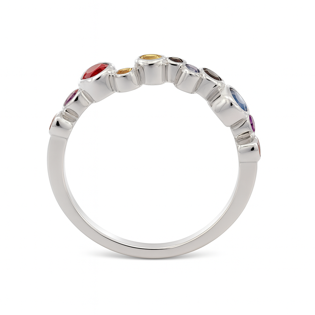 18ct White Gold Rainbow Bubble Sapphire Ring
