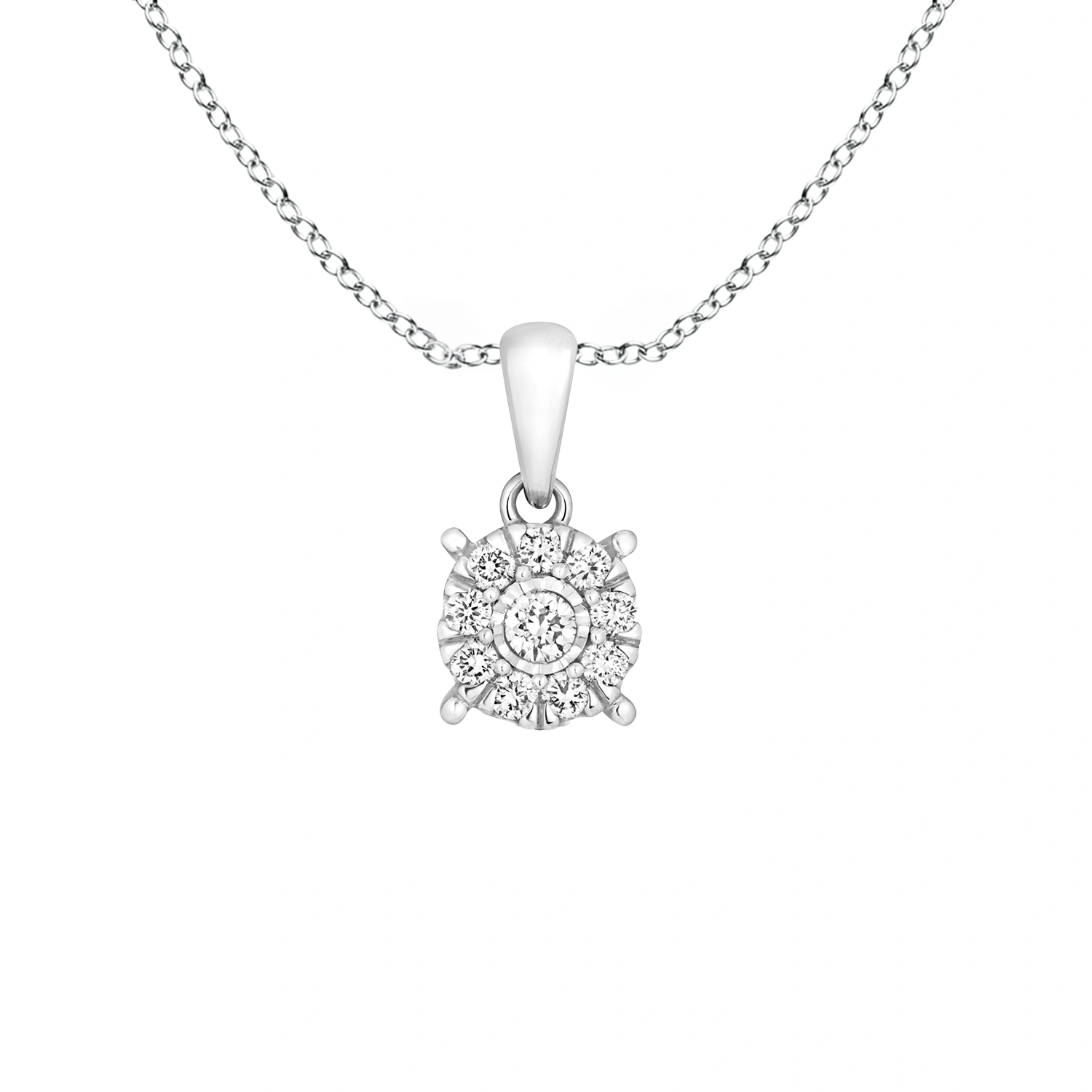 18ct White Gold Diamond Solitaire Solid Bale Pendant with Chain - Robert Anthony Jewellers, Edinburgh