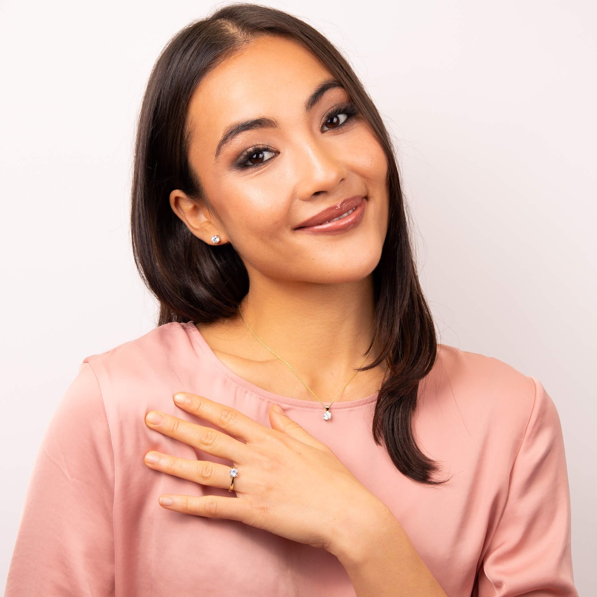 Gold Plated Silver and Zirconia Four Claw Ring — 1CT