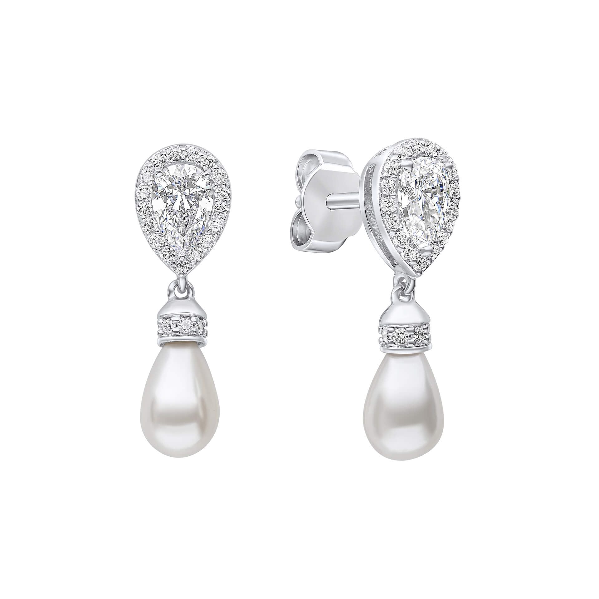 Silver Teardrop Zirconia Earrings with Shell Pearl Drop