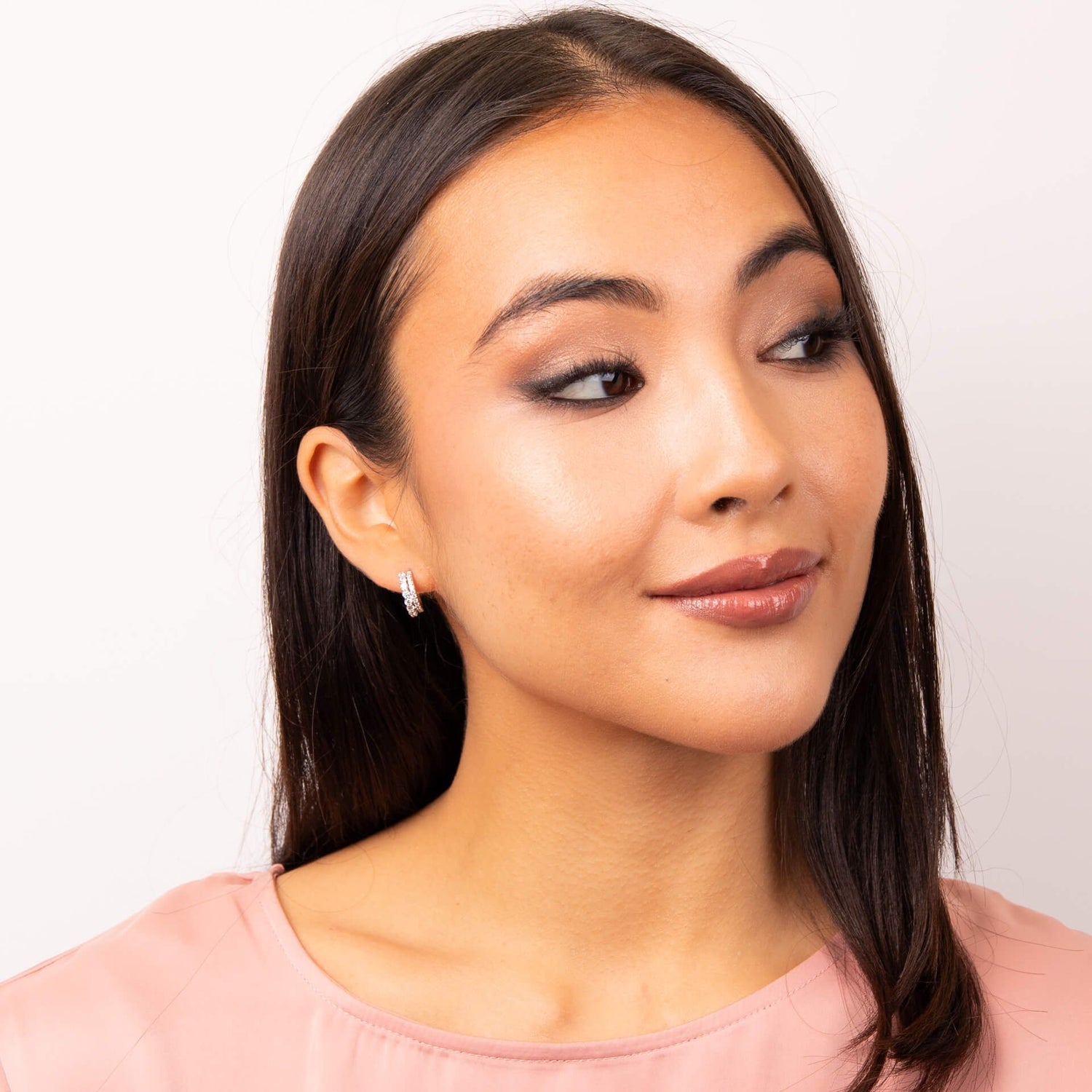 Silver and Zirconia Double Row 3/4 Hoop Earrings