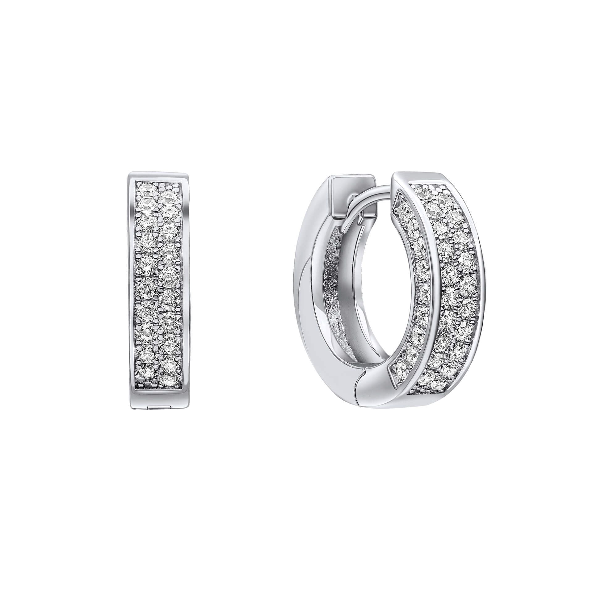 Silver and Zirconia Half Pavé Band Hoop Earrings