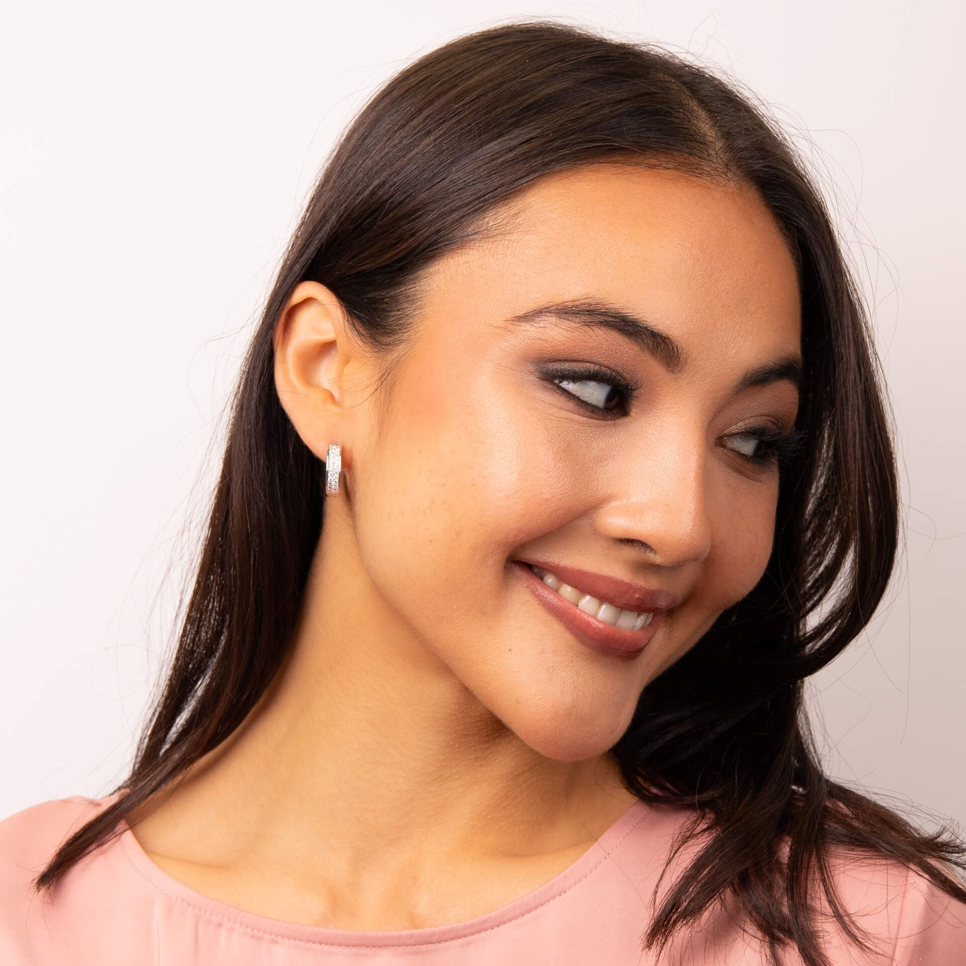 Silver and Zirconia Half Pavé Band Hoop Earrings