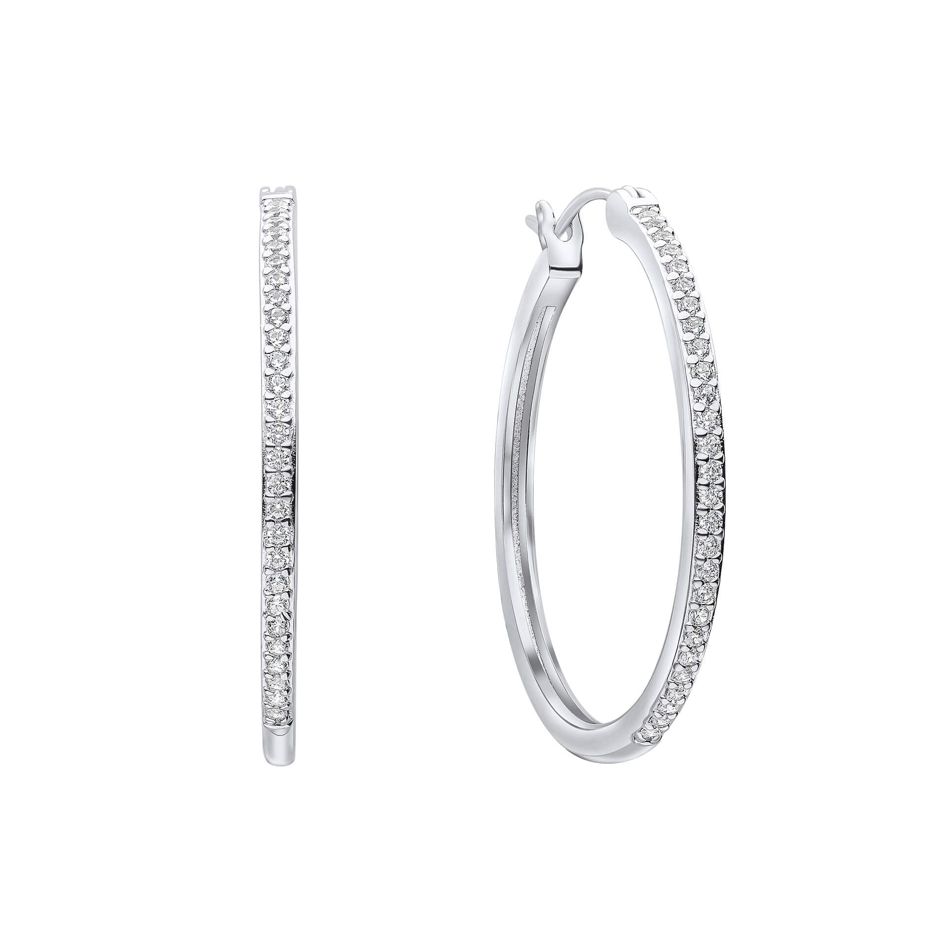 Silver and Zirconia 33mm Large Hoop Earrings