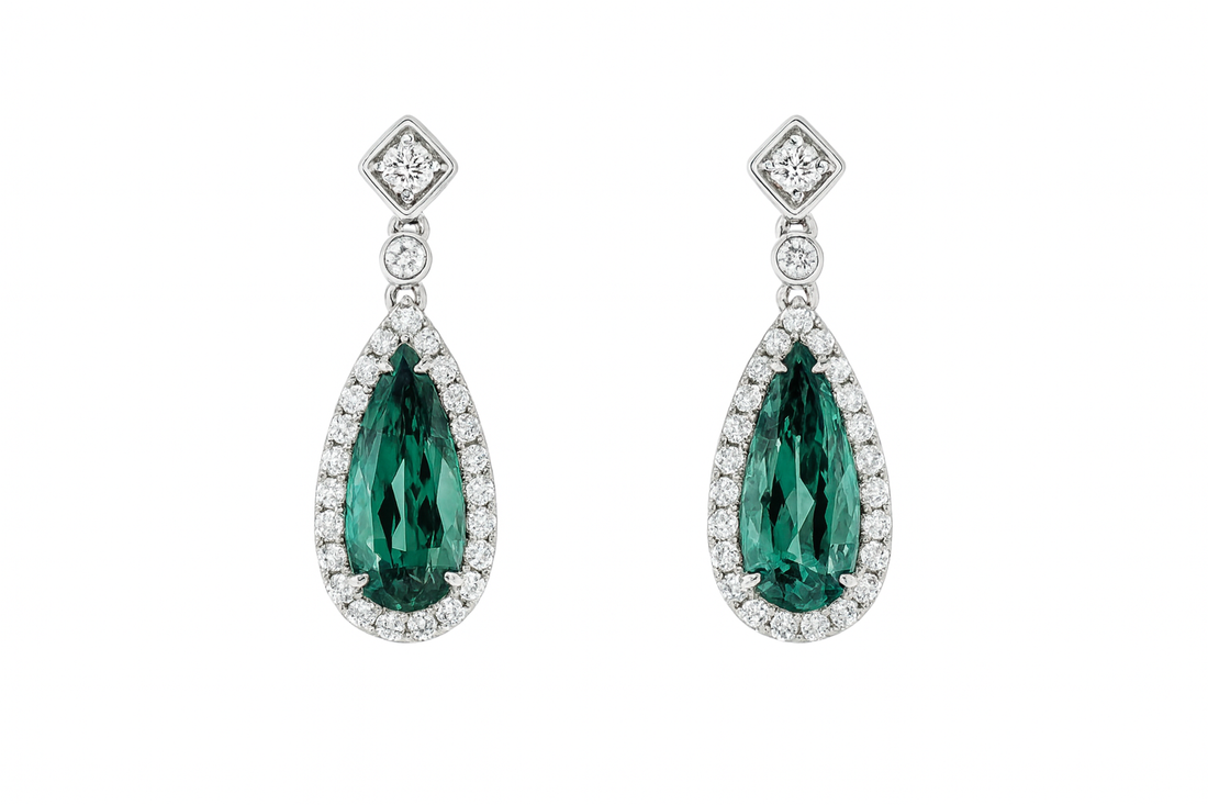 Green Tourmaline & Diamond Drop Earrings
