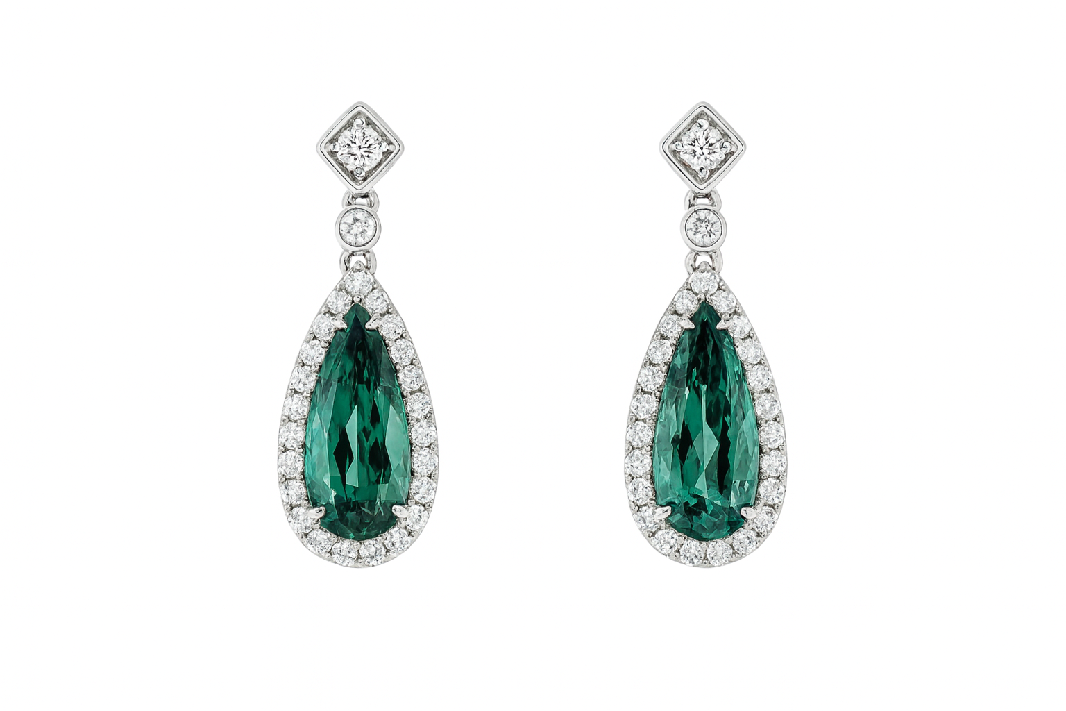 Green Tourmaline & Diamond Drop Earrings