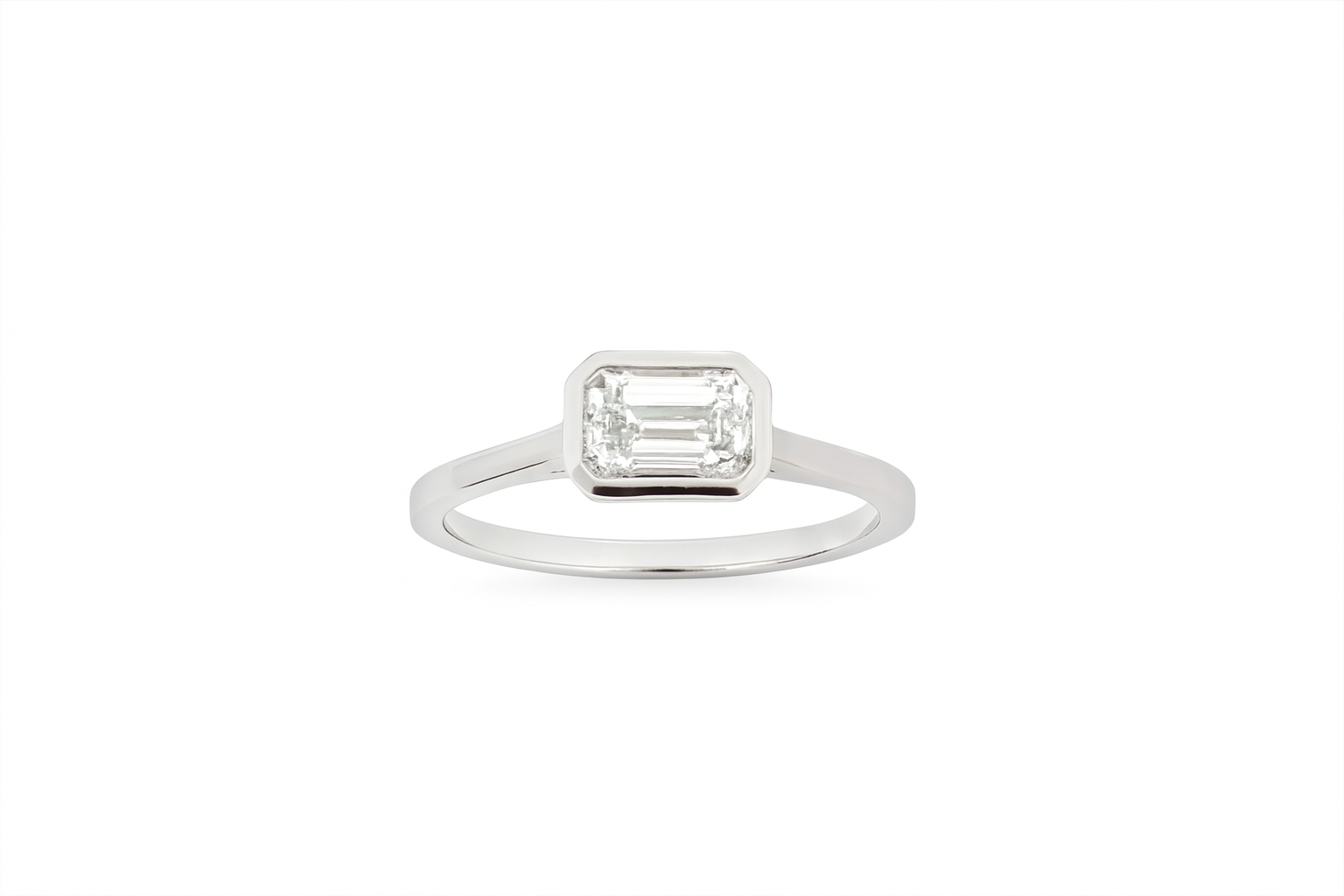 18ct White Gold 1.00ct Lab-Grown Emerald Cut Bezel-Set Ring