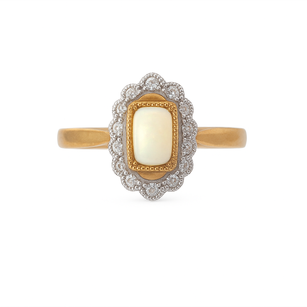 9ct Yellow Gold Opal & Diamond Halo Ring