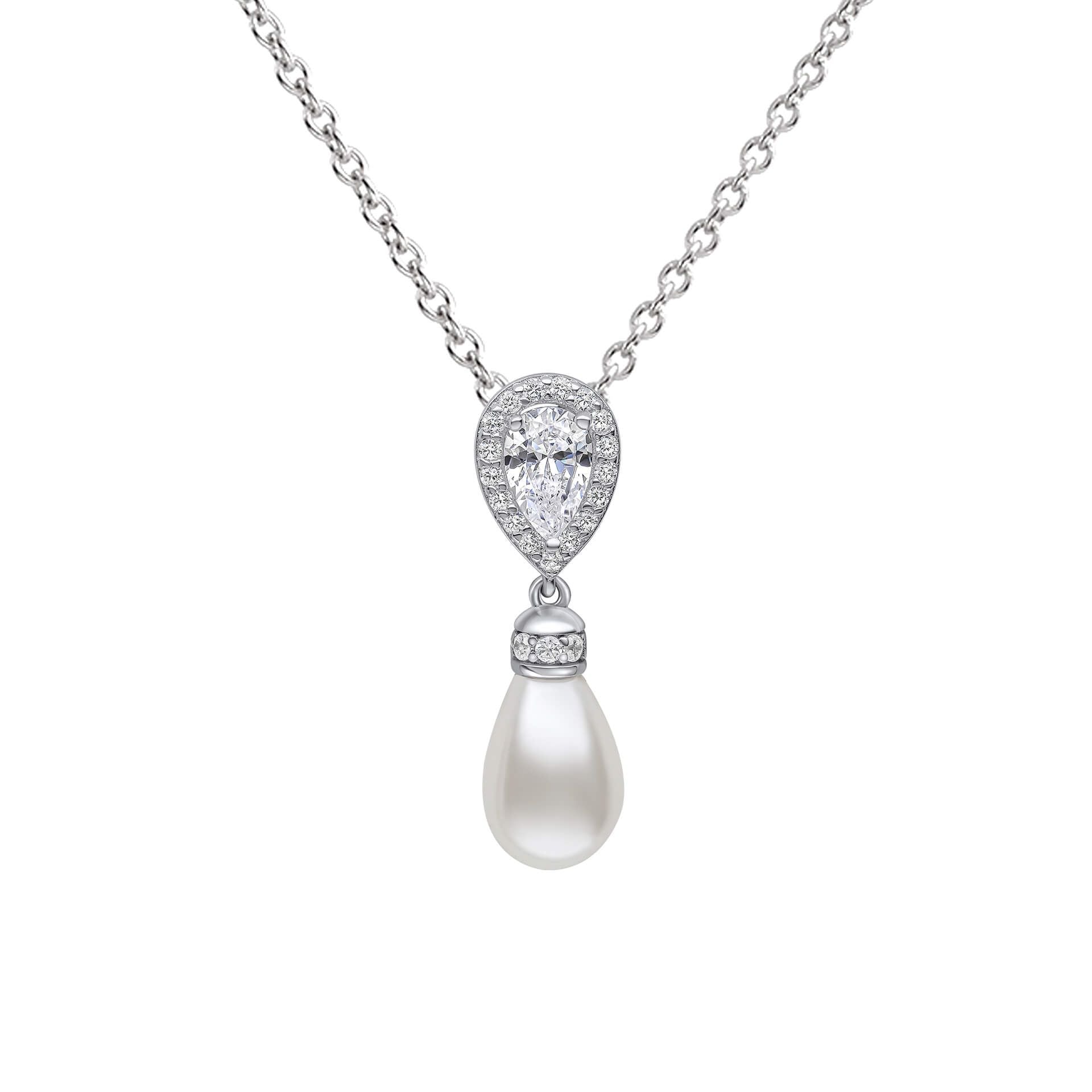 Silver Teardrop Zirconia Pendant with Shell Pearl Drop