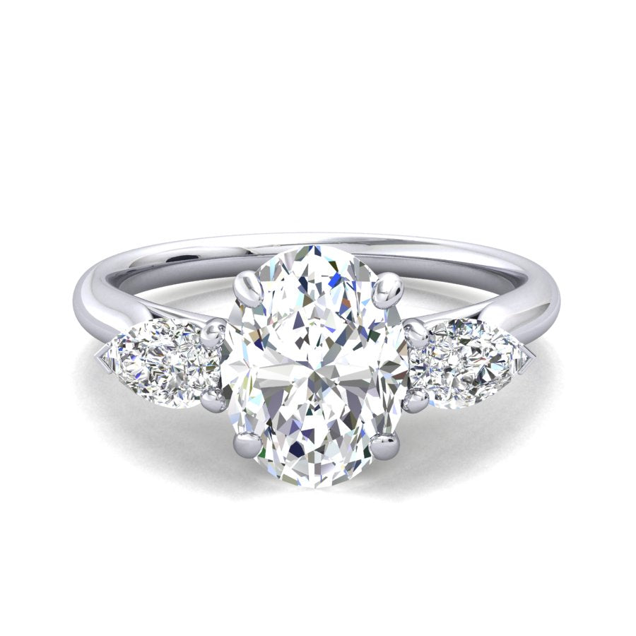 18CT Gold Oval with Pear Cut Diamonds Trilogy Ring - Robert Anthony Jewellers, Edinburgh