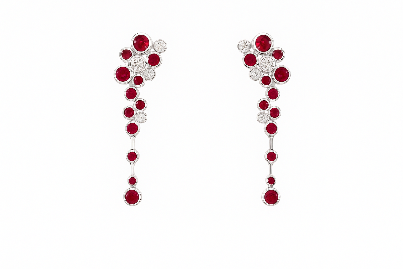 18ct White Gold Ruby & Diamond Drop Earrings