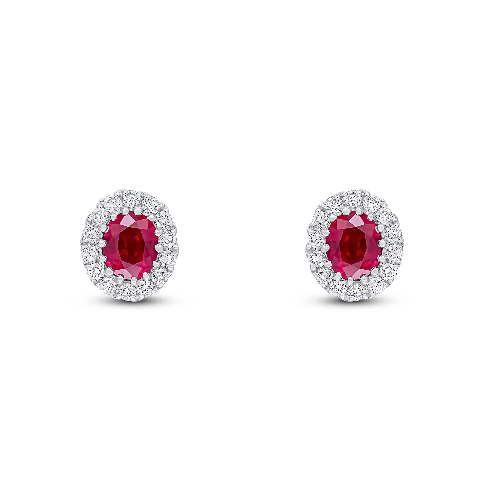 18CT White Gold Oval Ruby & Diamond Cluster Earrings (4.5x3.5mm) - Robert Anthony Jewellers, Edinburgh