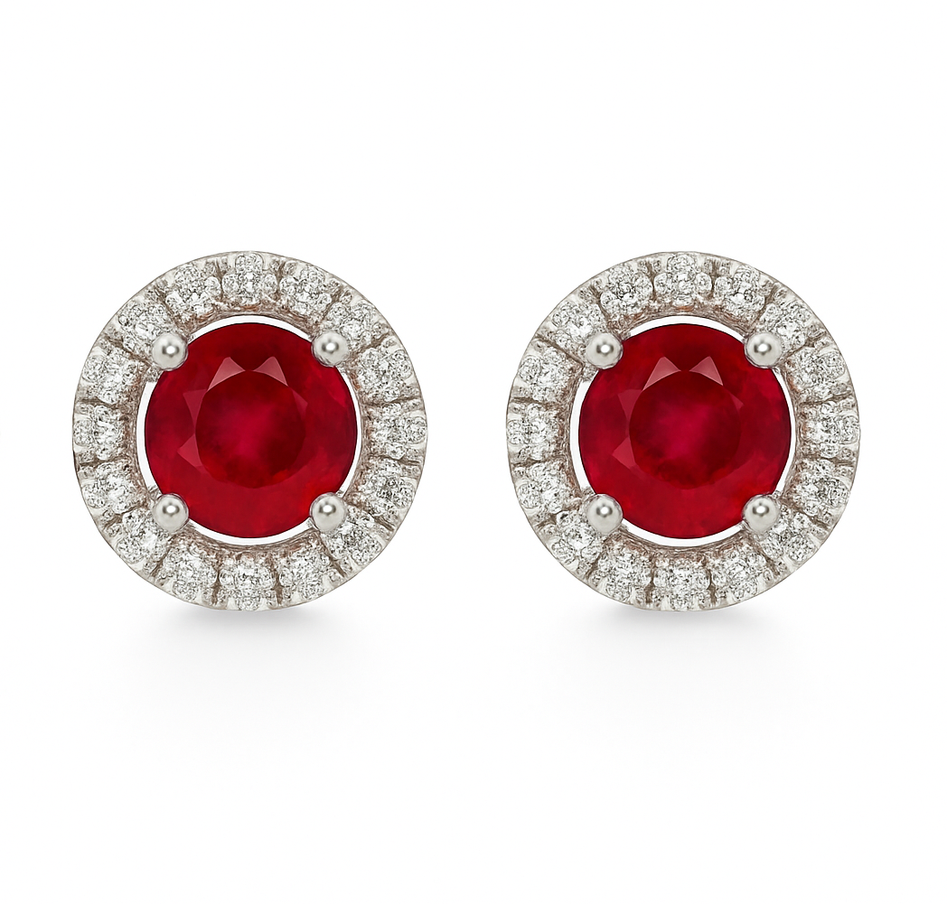 18ct Ruby & Diamond Halo Stud Earrings