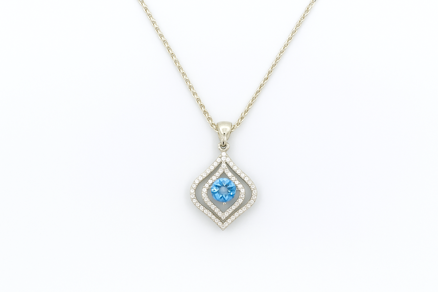 Sterling Silver Blue Topaz & Cubic Zirconia Pendant Necklace