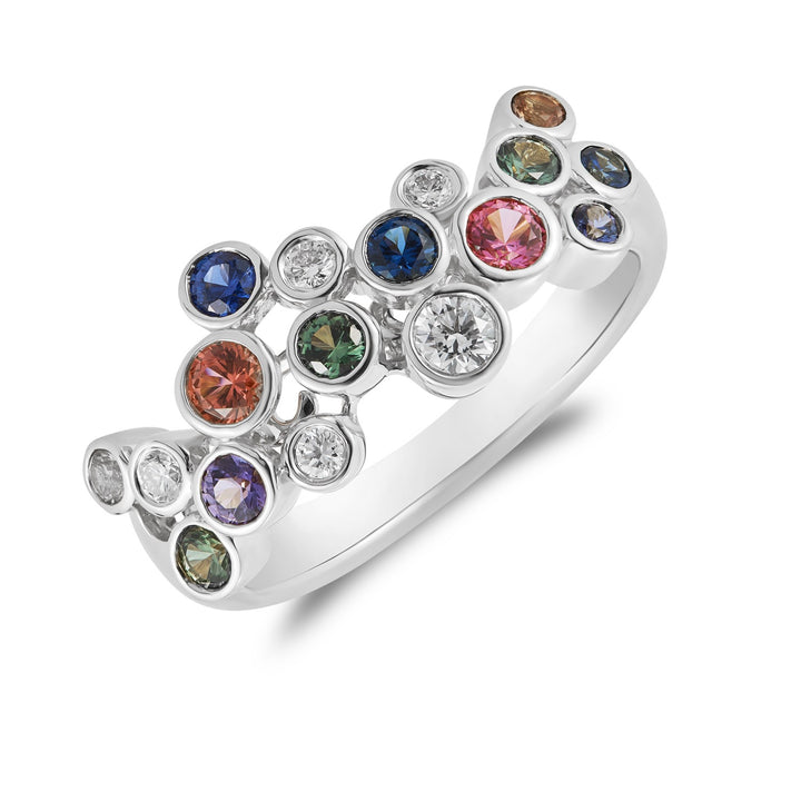 18ct White Gold Multi Sapphire & Diamond Bubble Ring - Robert Anthony Jewellers, Edinburgh