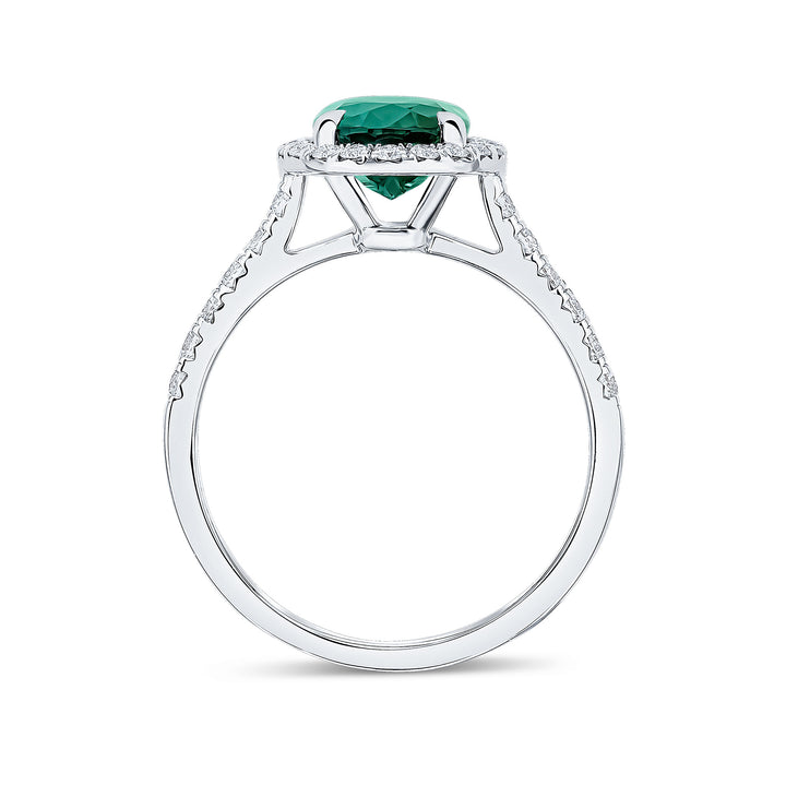 18ct White Gold Oval Green Tourmaline & Diamond Cluster Ring - Robert Anthony Jewellers, Edinburgh