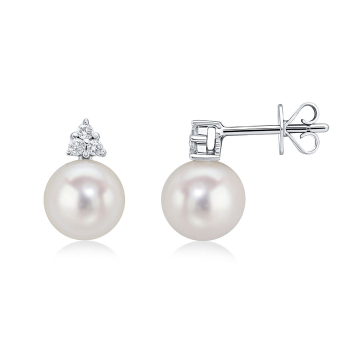 18ct White Gold Diamond Trefoil & Pearl Stud Earrings