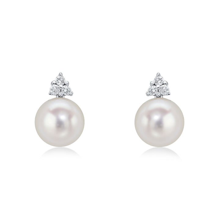 18ct White Gold Diamond Trefoil & Pearl Stud Earrings