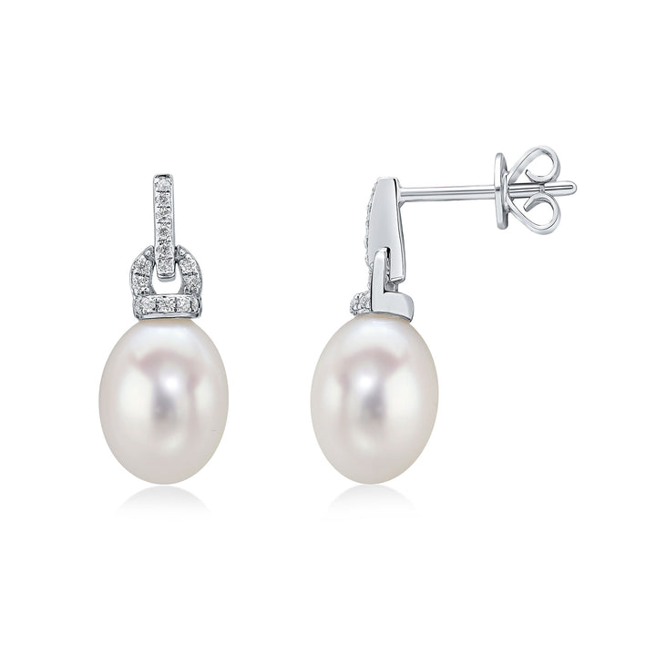 18ct White Gold, Pearl & Fancy Diamond Top Earrings - Robert Anthony Jewellers, Edinburgh