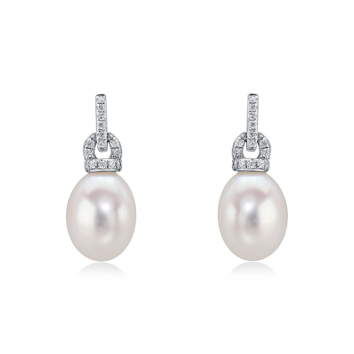 18ct White Gold, Pearl & Fancy Diamond Top Earrings - Robert Anthony Jewellers, Edinburgh