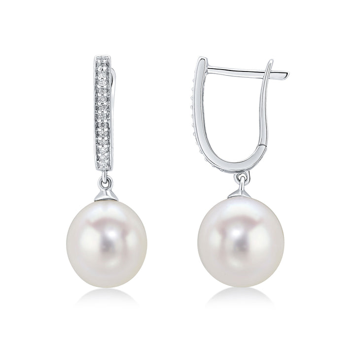 18ct White Gold Diamond Hoop & Pearl Drop Earrings