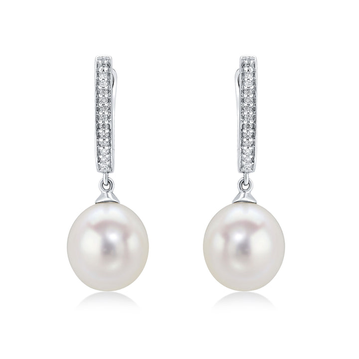 18ct White Gold Diamond Hoop & Pearl Drop Earrings