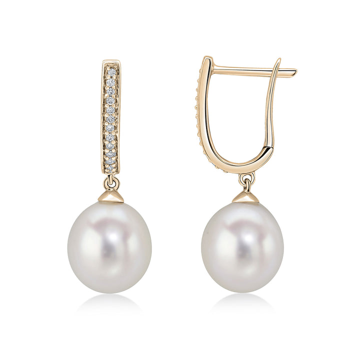18ct Yellow Gold, Diamond Hoop & Pearl Drop Earrings - Robert Anthony Jewellers, Edinburgh