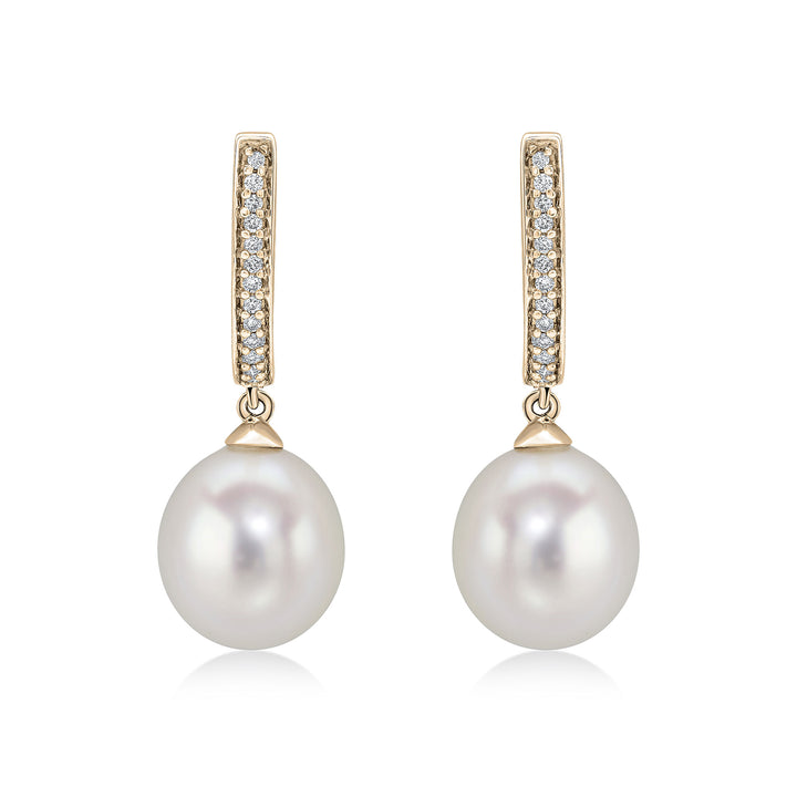 18ct Yellow Gold, Diamond Hoop & Pearl Drop Earrings - Robert Anthony Jewellers, Edinburgh
