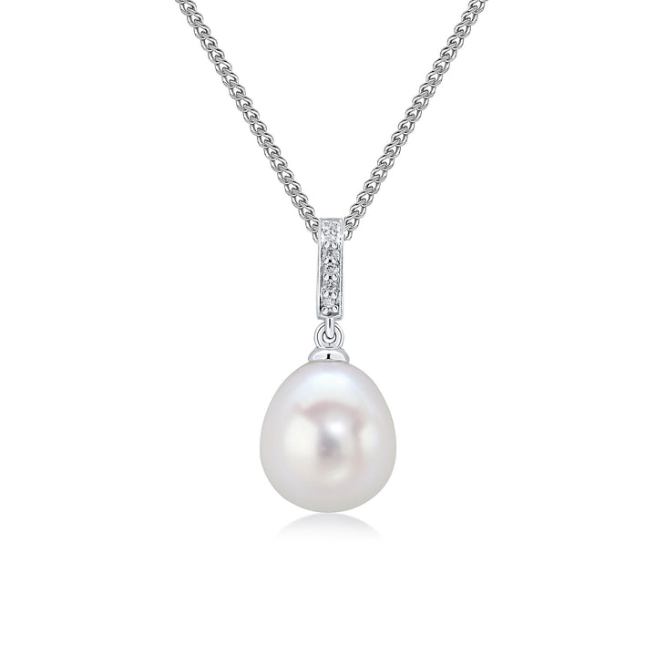 18ct White Gold Pearl & Diamond Line Pendant - Robert Anthony Jewellers, Edinburgh