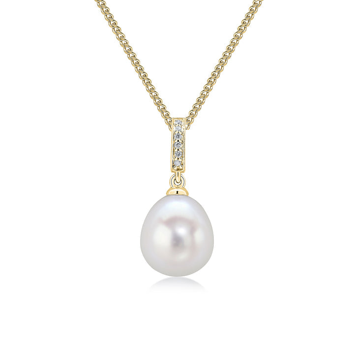 18ct Yellow Gold Pearl & Diamond Line Pendant - Robert Anthony Jewellers, Edinburgh