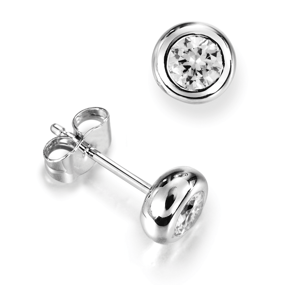 18ct White Gold Rubover Diamond Earrings