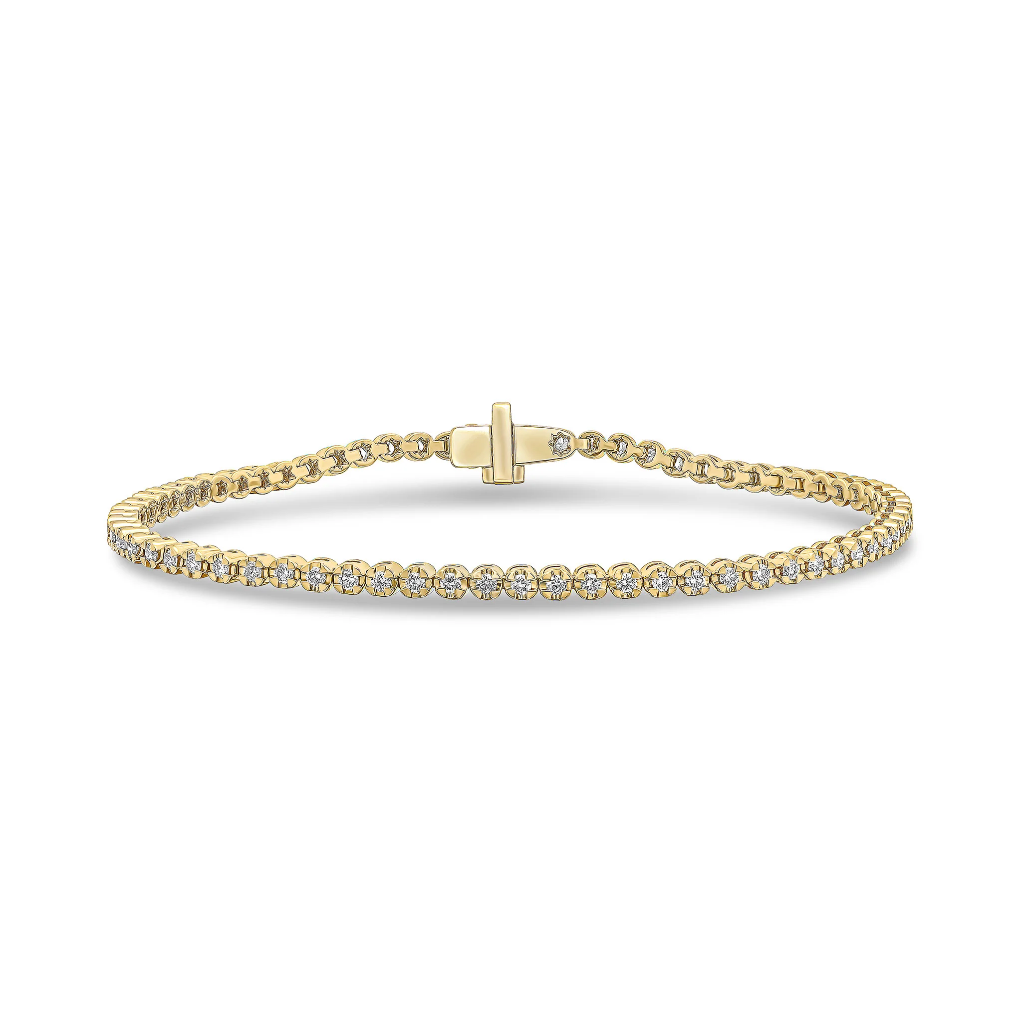 18CT Yellow Gold & Round Diamond Tennis Bracelet