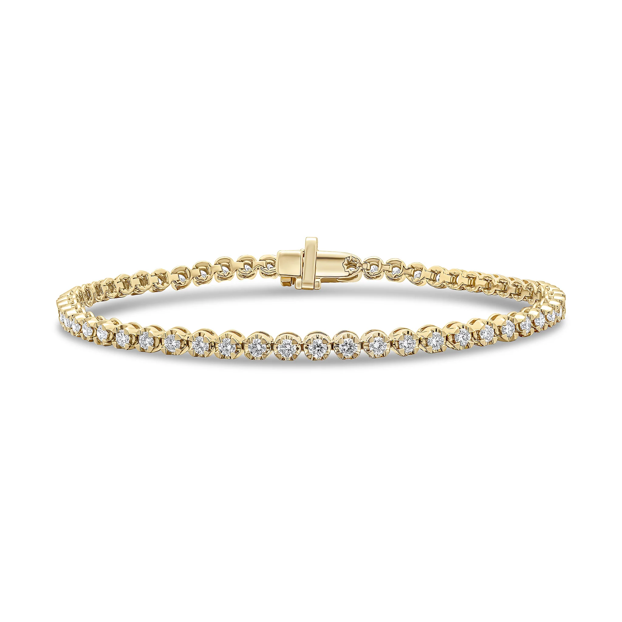 18CT Yellow Gold & Round Diamond Tennis Bracelet