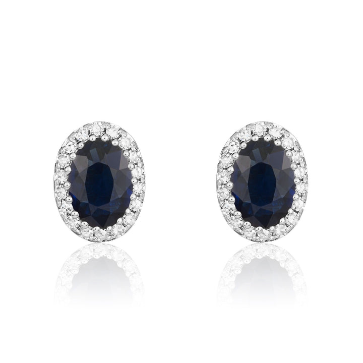 9ct White Gold Oval Sapphire & Diamond Cluster Earrings