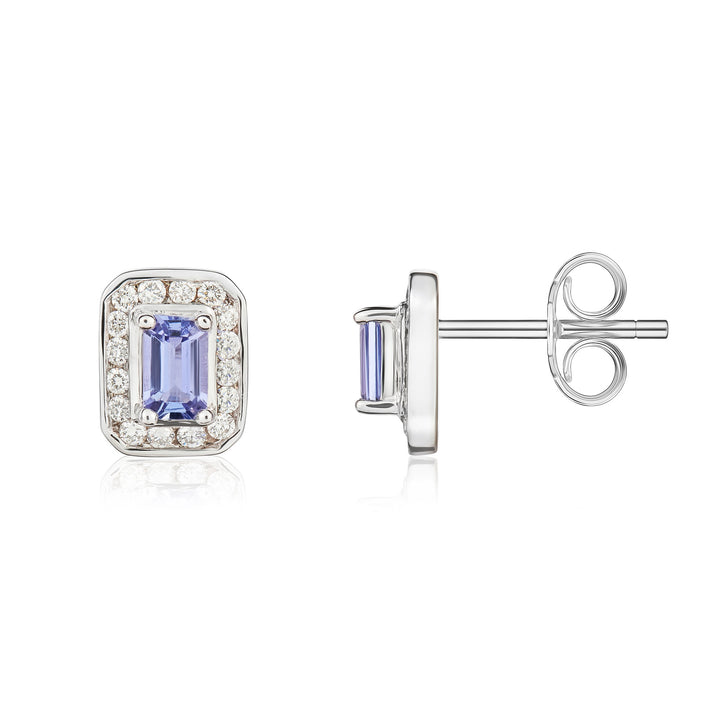9ct White Gold Tanzanite & Diamond Cluster Earrings
