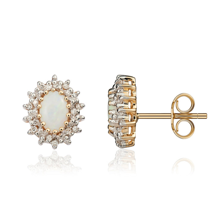 9ct Yellow Gold Oval Opal &amp; Diamond Cluster Earrings - Robert Anthony Jewellers, Edinburgh