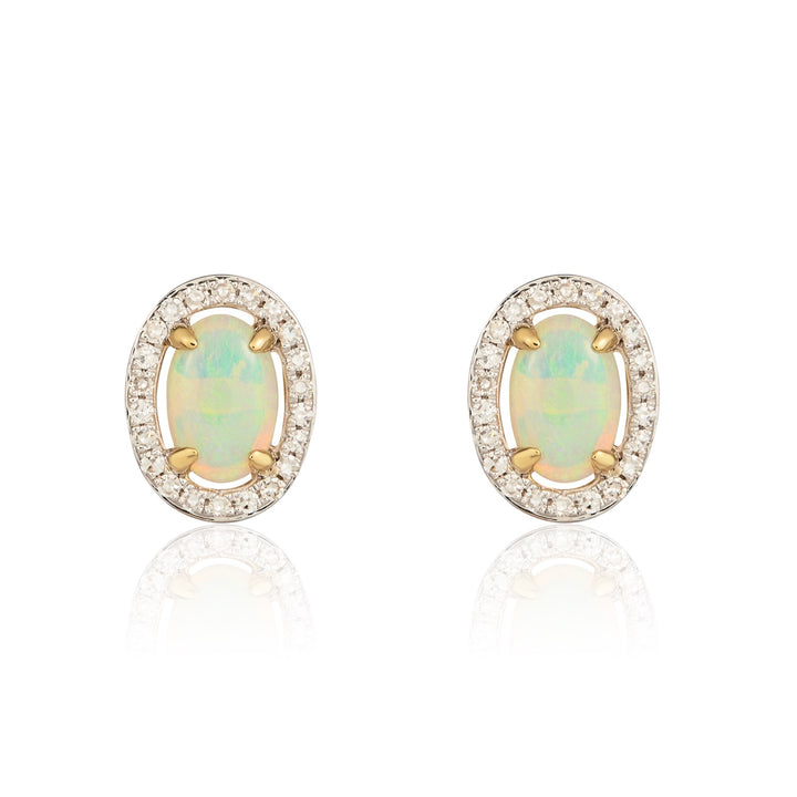 9ct Yellow Gold Oval Opal & Diamond Halo Cluster Earrings - Robert Anthony Jewellers, Edinburgh