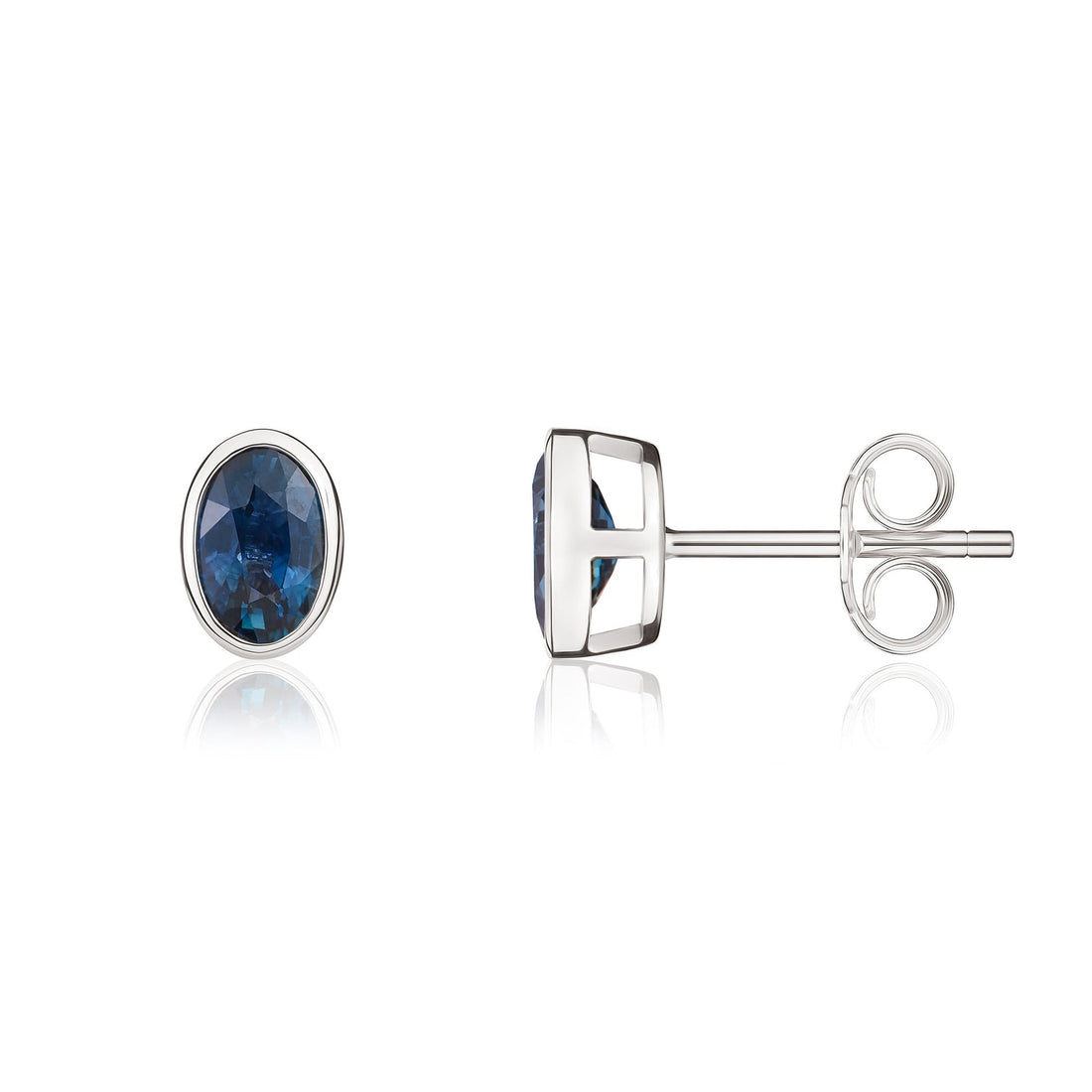 9ct White Gold Oval Blue Sapphire Rubover Stud Earrings - Robert Anthony Jewellers, Edinburgh