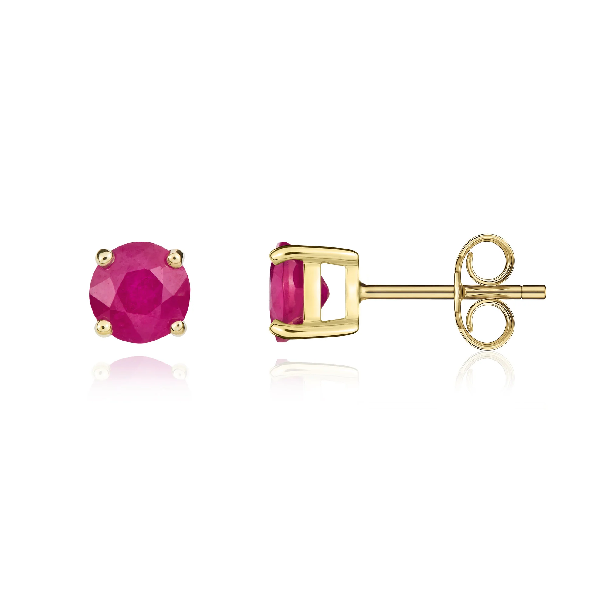 9CT Gold Round Ruby Claw Stud Earrings (5mm)